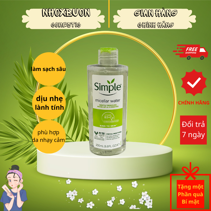 Nước Tẩy Trang Dịu Nhẹ Simple , Nước tẩy trang Simple Micellar Water 200ml ( Có tem phụ )