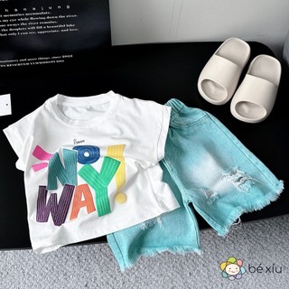  Bộ NOWAY chữ in nổi gồm quần jean mềm áo cotton chính phẩm mát cho bé trai từ 8-28Kg