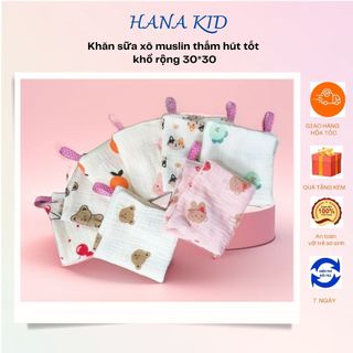 Khăn sữa, khăn xô sữa muslin 2 lớp, 4 lớp siêu mềm mại, thấm hút tốt, không xù lông, an toàn cho bé sơ sinh hana kid
