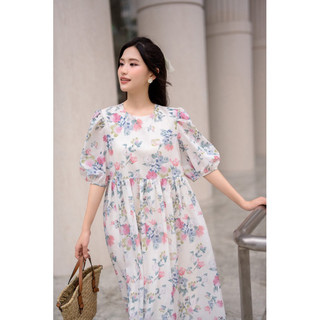 Đầm hoa cổ tròn kiểu dáng babydoll dễ thương mặc đi chơi đi làm đều rất xinh