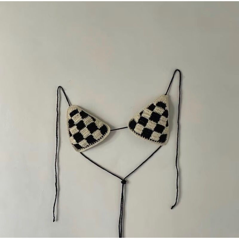 Áo bikini móc len sọc caro