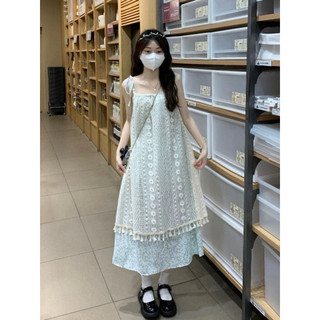 [ HÀNG CÓ SẴN] Váy hai dây 2 lớp vintage phối ren tua rua dễ thương
