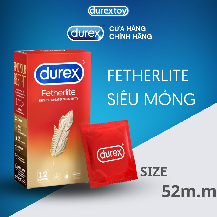 Bao cao su Durex Fertherlite bôi trơn siêu mỏng, ôm sát, hộp 12 bao chính hãng  - Durextoy