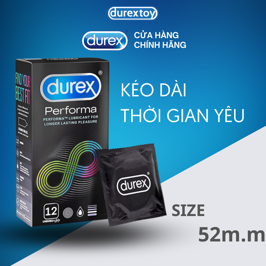 Hộp 12 Bao Cao Su DUREX PERFORMA Kéo Dài Thời Gian Quan Hệ Hàng Chính Hãng  - Durextoy