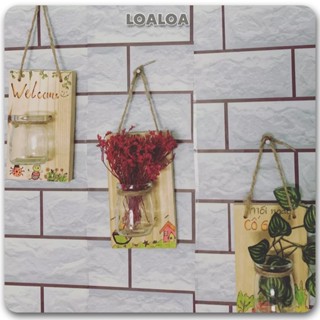 Bảng gỗ treo tường kèm lọ hoa, Kệ gỗ kèm bình thuỷ tinh treo tường decor phòng, lọ thuỷ sinh treo ban công LOALOAHOME