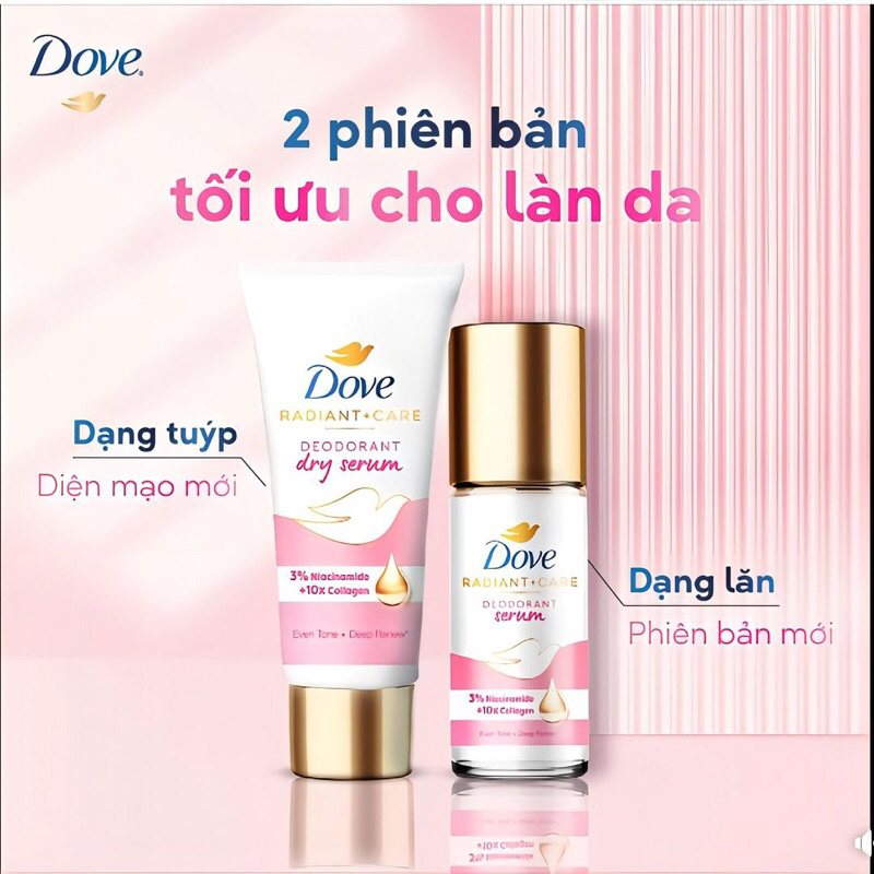 Bộ đôi lăn khử mùi và serum dưỡng nách Dove hồng 40ml với 3% Niacinamide + 10x Colllagen giúp ngăn m