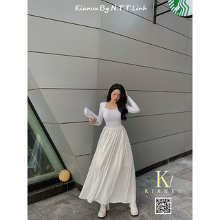 ĐẦM MAXI TAY DÀI KHOÉT LƯNG A.S.H.Y.L.E.Y - kèm ảnh thật cận chất