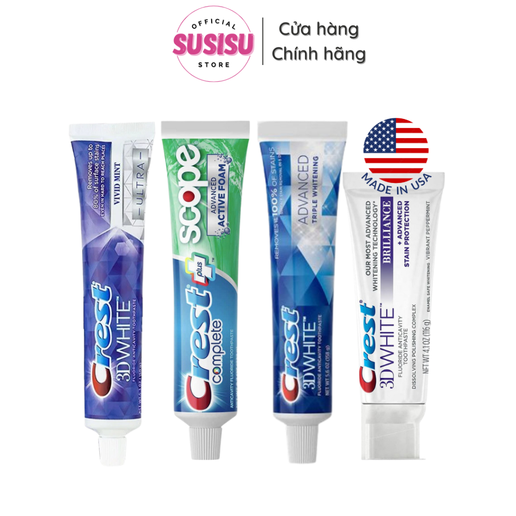 Kem đánh răng CREST 3D White Fluoride Anticavity Toothpaste (USA)/utral /3D Advanced/CREST Complete
