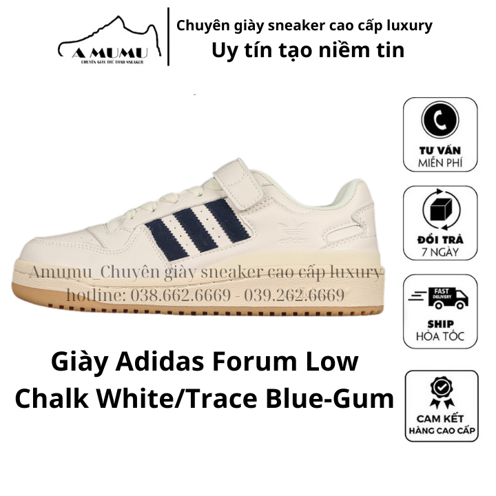 Giày Adidas FORUM KEM XANH THAN QUAI DÁN -  ADIDAS FORUM 84 LOW WHITE PULSE BLUE đủ size nam nữ phụ kiên túi hộp