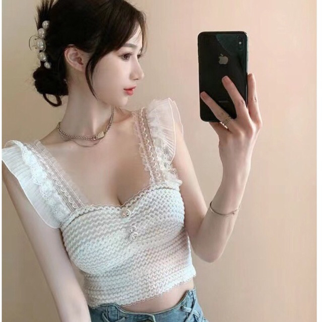 Áo ren hai dây Croptop có mút ngực dáng ôm Hàn Quốc A123