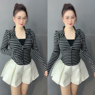 Áo khoác ủ kem kẻ sọc có nón có túi, trending xu hướng áo khoác ủ kem