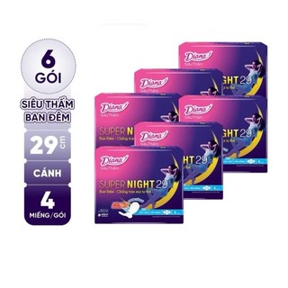 [Chính Hãng] Lốc 6 gói Băng vệ sinh Diana siêu thấm Supernight 29cm 4 miếng/gói
