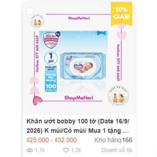 Khăn ướt Bobby không mùi 100 tờ