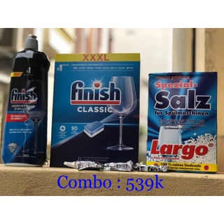 Combo viên rửa bát finish 90 viên + bóng finish 800ml +muối1,2kg Largo + Tặng viên Finish