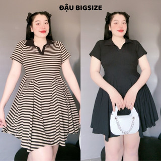 Đầm xòe dự tiệc  bigsize nữ cổ bẻ tay ngắn phần trên ôm body chất gân tăm co giãn mát mẻ mịn - G122