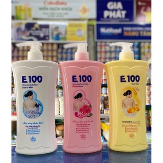 Sữa tắm trắng da e100 goat's milk, rose, silky chai 800ml