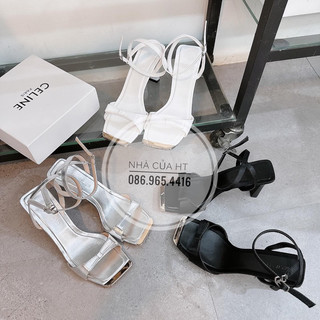 Giày sandal gót kiểu 7 phân quai ngang nơ mũi thiết độc lạ