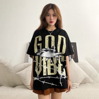 Áo thun tay lỡ, In chữ GOD VIBE, form rộng, Nam nữ đều mặc được (Supo Shop)