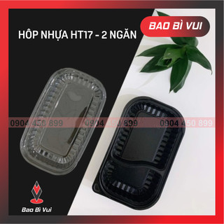 [ 50 hộp ] Hộp nhựa đen 2 ngăn HT17-2 Hộp sushi đế đen - BAO BÌ VUI