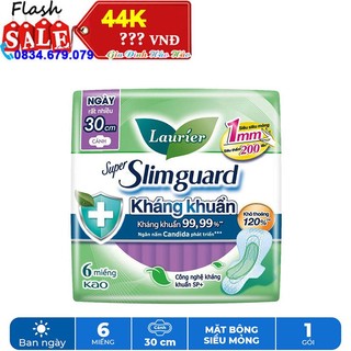 Bvs băng vệ sinh laurier kháng khuẩn siêu mỏng cánh 30cm super slimguard - gói 6 miếng