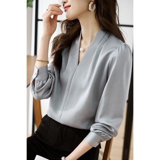 Áo Sơ Mi trung niên nữ HT official,Áo Sơ Mi Nữ Đẹp Cổ Chữ V Trơn Xếp Ly Vai  Chất Lụa Cao Cấp