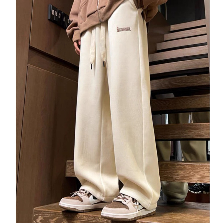  Quần Nhung Tăm Ống Rộng  Nam Nữ Thêu Chữ SATURDAY Unisex - Quần Dài Ống Suông Cạp Chun Eo Vải Co Dãn Dày Dặn Ấm Áp 