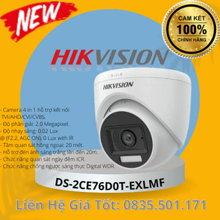 Camera Dome 4 in 1 hồng ngoại 2.0 Megapixel HIKVISION DS-2CE76D0T-EXLPF | DS-2CE76D0T-EXLMF(vỏ sắt) -Hàng chính hãng