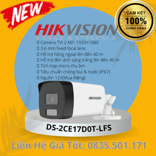 Camera quan sát hikvision ds-2ce17d0t-lfs 2mp full hd, ir 40m, đèn ánh sáng trắng 40m, tích hợp micro