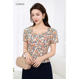 Áo sơ mi công sở hoạ tiết thiết kế cổ vuông cirrus 140400