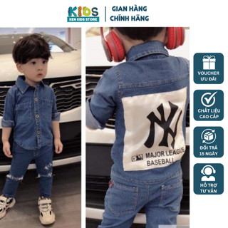 Set bộ jean NY cho bé trai chất liệu cao cấp, áo dài tay quần dài thời trang Hàn Quốc cho bé 2-8 tuổi (9-24kg) | KEN KID