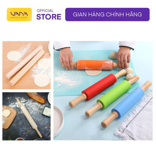 Chày cán bột, cây lăn bột làm bánh mì, bánh bao loại gỗ trơn, silicon chống dính có tay cầm tiện lợi