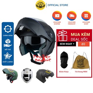 Mũ Bảo Hiểm Fullface Royal M179 Vân Carbon Mũ Lật Cằm 2 Kính (TẶNG Khăn Ninja + Túi)