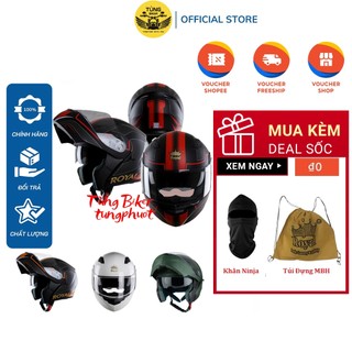 Mũ Bảo Hiểm Fullface Lật Cằm 2 Kính Royal M179 - Tem Màu (TẶNG Khăn Ninja + Túi)