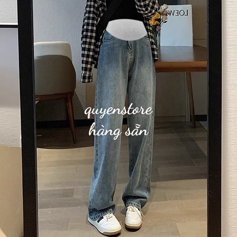  Quần Jean Bầu 💓FREESHIP💓Quần Bò Bầu Dáng Dài Ống Rộng Xuông Hàng Quảng Châu 