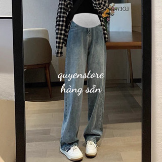 Quần Jean Bầu 💓FREESHIP💓Quần Bò Bầu Dáng Dài Ống Rộng Xuông Hàng Quảng Châu