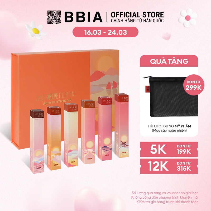 Trọn Bộ 6 Son kem lỳ Bbia Last Velvet Lip Tint Asia Edition 2   100g - Bbia Official Store