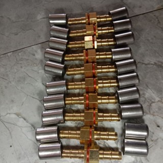 COMBO 10 Bộ Đầu Nối Đồng kèm 20 khoen inox dùng để ép đầu dây xịt rửa xe