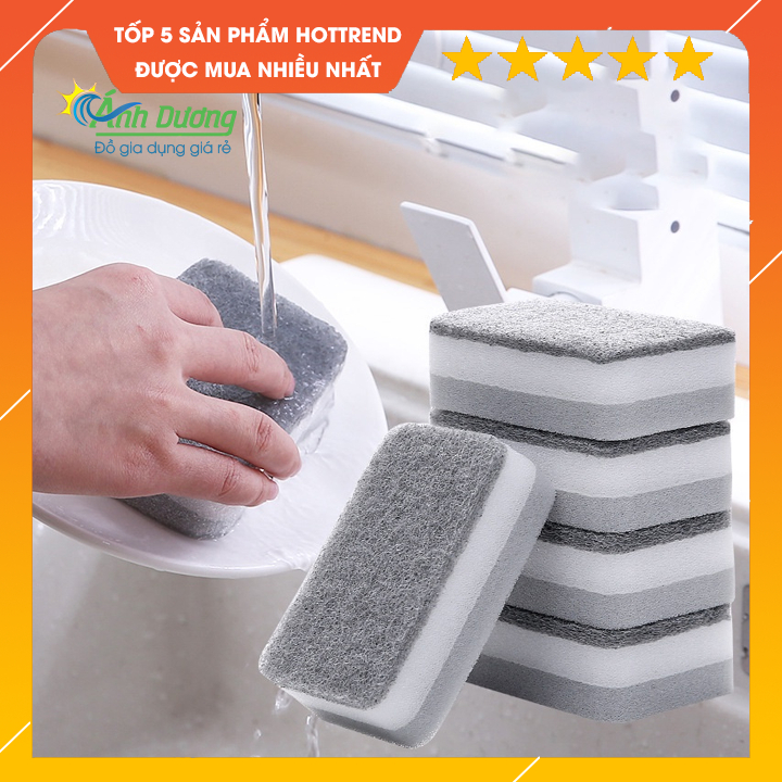 Miếng bọt biển rửa chén bát xoong nồi, bồn rửa chén, lavabo hai mặt siêu sạch tiện dụng