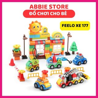 Đồ Chơi Lắp Ráp Xếp Hình Các Loại Xe Công Trình, Xe Cảnh Sát, Xe Cứu Hỏa, 177 Chi Tiết, Hãng Feelo