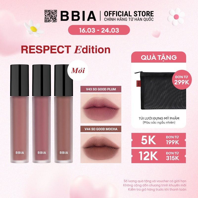 Son Kem Lì Thuần Chay Bbia Last Velvet Tint - Respect Edition  5g Bbia Official Store