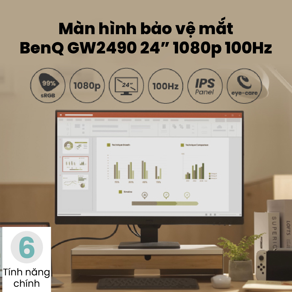 Màn hình máy tính BenQ GW2490 23.8 inch 1080p IPS 100Hz Công nghệ B.I+ Bảo vệ mắt phù hợp làm việc văn phòng và giải trí | BigBuy360 - bigbuy360.vn