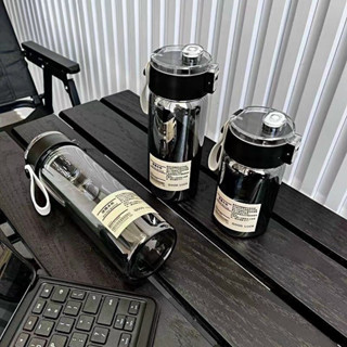  Bình Nhựa Đựng Nước Trong Suốt Màu Đen MUJI 350 550 800ml Nắp Chống Tràn Tiện Lợi 