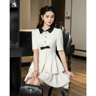 Áo kiểu nữ Twentyfive có cổ, đính cúc và nơ, khóa kéo sau lưng phong cách tiểu thư AL07