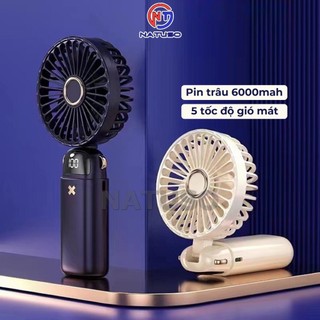 Quạt tích điện mini cầm tay pin 6000mah để bàn nhỏ gọn 5 tốc độ gió Natuso N9