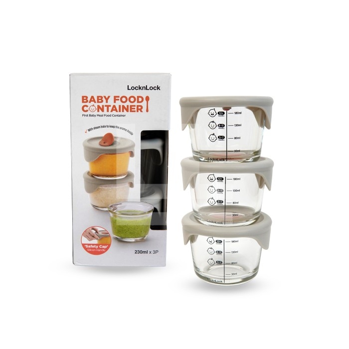 Bộ 3 hộp thủy tinh đựng đồ ăn dặm cho bé LocknLock LLG508S3 chịu nhiệt có chia vạch -  Hàng chính hã