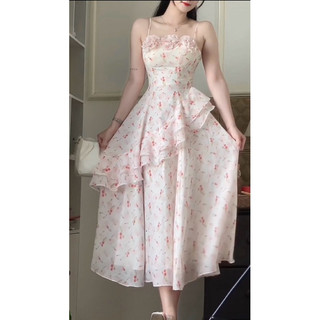 Đầm voan hoa 2 dây đính bèo mẫu mới siêu hot