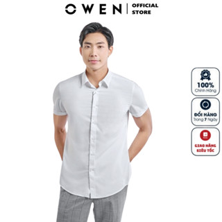 Áo sơ mi trắng nam ngắn tay OWEN AS250320N somi công sở cao cấp vải sợi sồi dáng slim fit tà lượn không túi