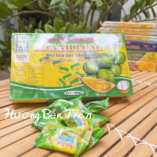 Kẹo dừa dẻo lá dứa sầu riêng thanh long- hộp 400g - bao bì riêng từng viên kẹo - đặc sản bến tre