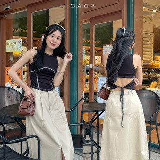 Áo croptop thun nữ kiểu không tay chạy chỉ mát mẻ, cá tính thời trang GAGO GA4476
