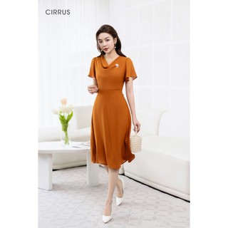 Đầm lụa xoè công sở CIRRUS cổ đổ đính hoa ngọc 240100